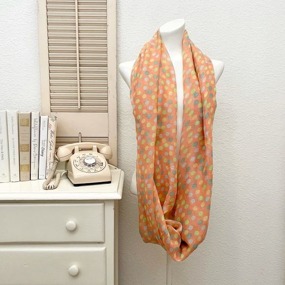 Pastel Polka Dot Print orange Infinity Scarf, LOF Love of Fashion in NY,… - Picture 3 of 6